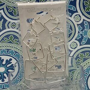 Square Silver Tone Pierced Earrings 6 Pair Set Everyday Light Weight